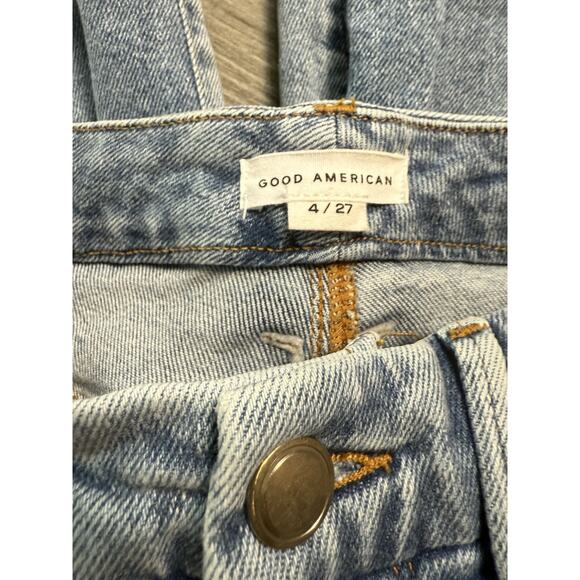 Good American Good Waist Denim High Rise Palazzo Crop Jeans Wide Leg Barrel Sz 4 - Picture 2 of 4